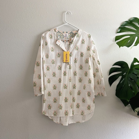 Women's Dessous Loungewear Fair Trade Goldie Block Print Tunic - Picture 1 of 9